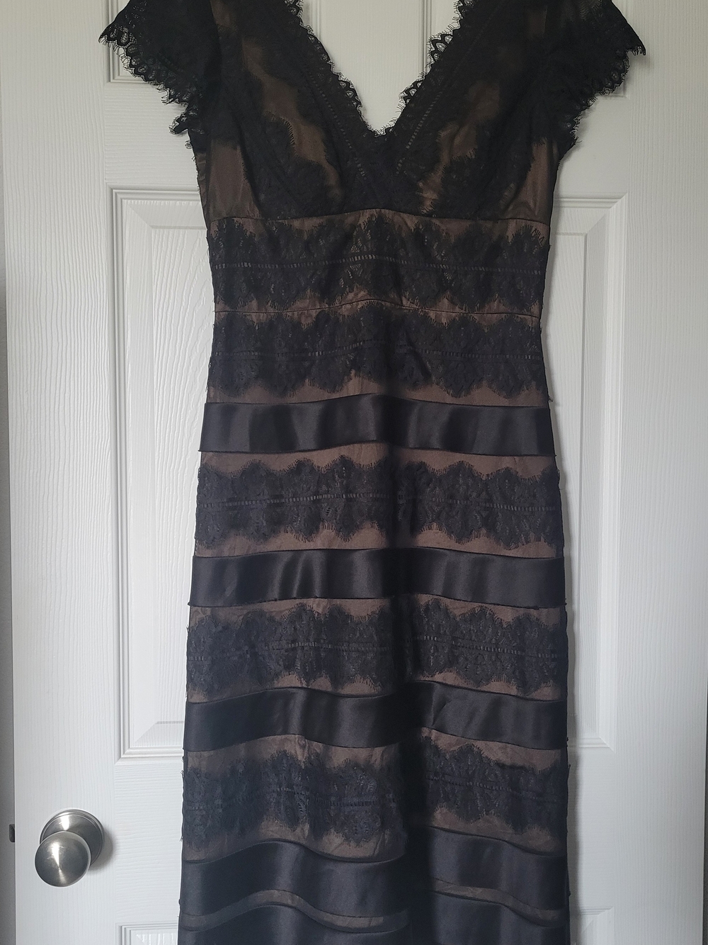 JS Collections Black Lace & Satin V-Neck Dress